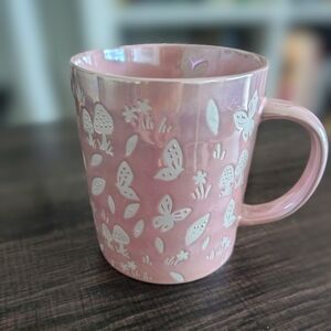 Pink Ceramic Mug with White Floral Design